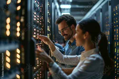  IT Specialist Showing Servers to a Happy Woman