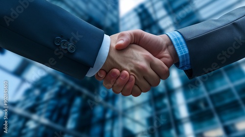 Business Handshake in Front of Modern Building