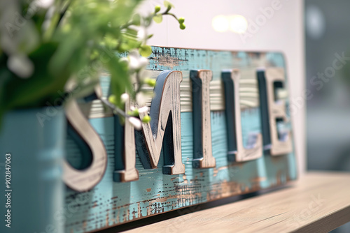 Wooden Sign with Smile Home Decor
