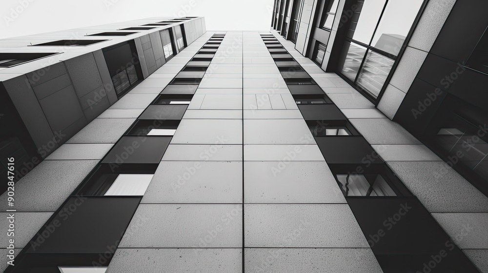 Abstract architecture of a modern building exterior, emphasizing geometric shapes and unique perspectives Abstract architecture of a modern building exterior, emphasizing geometric shapes and unique perspectives