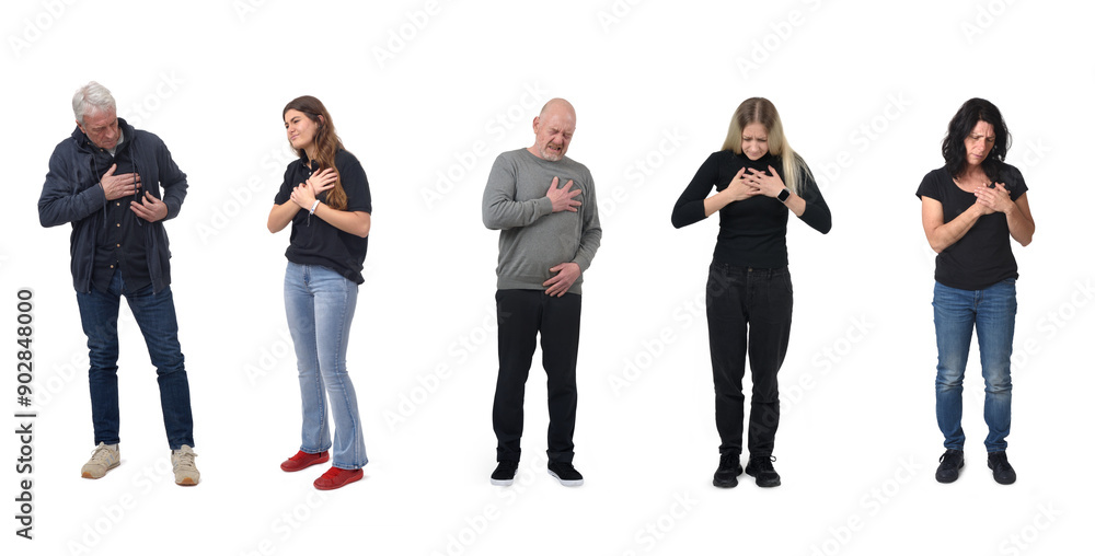 Obraz premium group of people with chest pain on white background