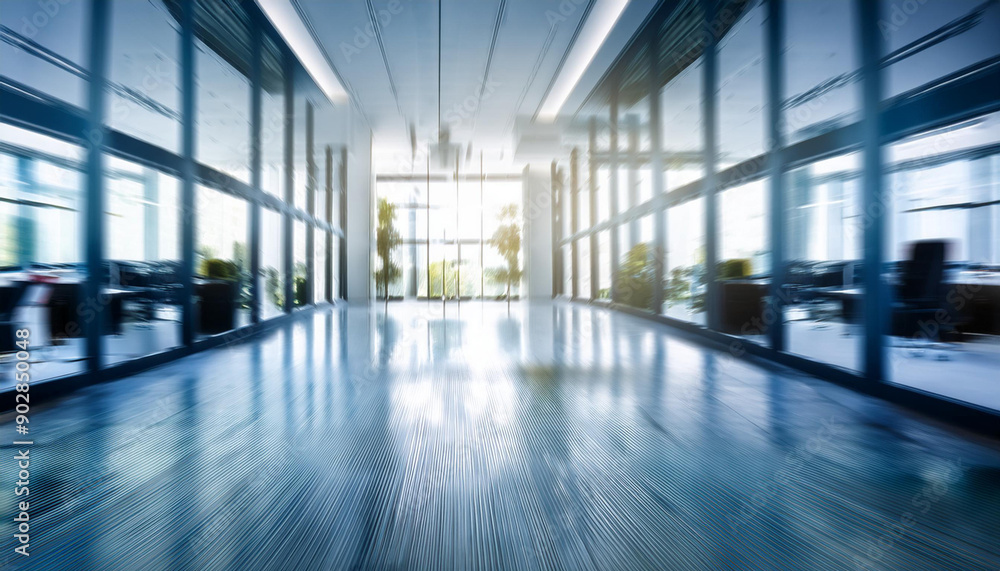 Obraz premium Abstract blurred office interior room with large window and sunlight