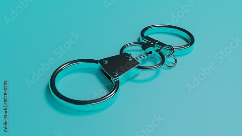 Handcuffs on aqua background peerless closed linked police handcuffs photo