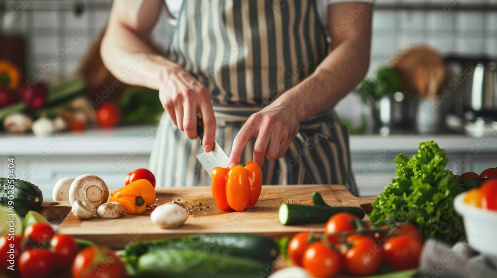 The chef chopping vegetables The chef chopping vegetables