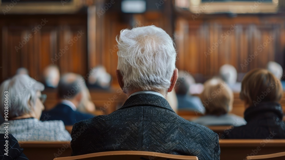 Elderly Participant Seen from Behind at Town Hall Meeting Elderly Participant Seen from Behind at Town Hall Meeting