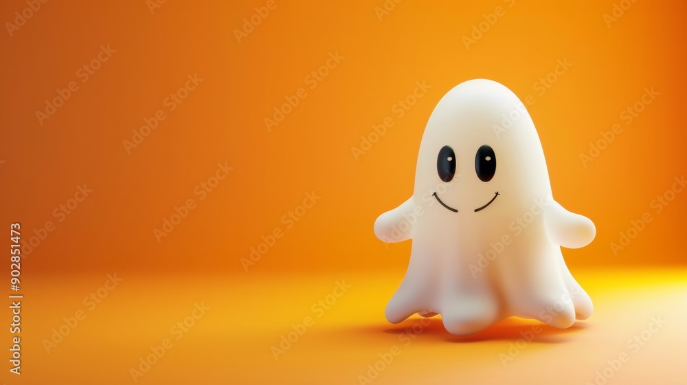 3d illustration of a ghost with cartoon style face on orange background 3d illustration of a ghost with cartoon style face on orange background