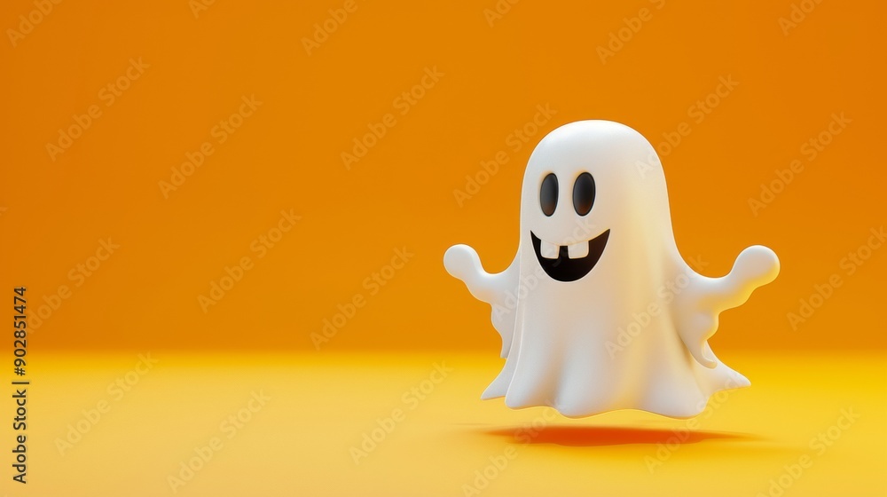3d illustration of a ghost with cartoon style face on orange background 3d illustration of a ghost with cartoon style face on orange background