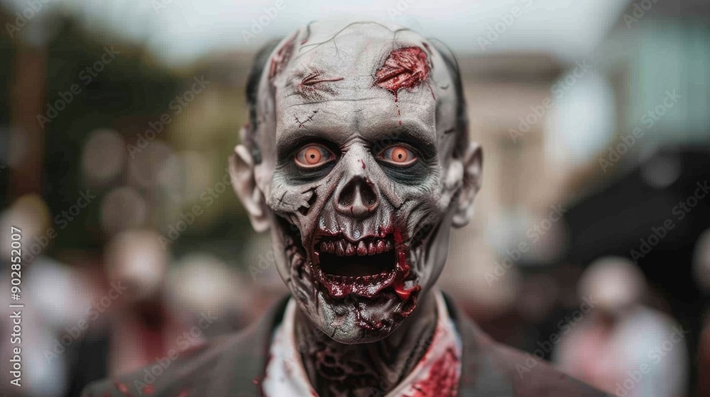 Haunting Zombie Gathering with Decaying Frightening Participants in Elaborate Costumes and Makeup Crowd of Undead Creatures Attending a Horror Themed Event or Festival Haunting Zombie Gathering with Decaying Frightening Participants in Elaborate Costumes and Makeup Crowd of Undead Creatures Attending a Horror Themed Event or Festival