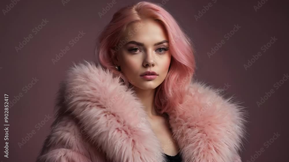 Beautiful glamorous girl portrait in pink fur coat
Beautiful glamorous girl portrait in pink fur coat