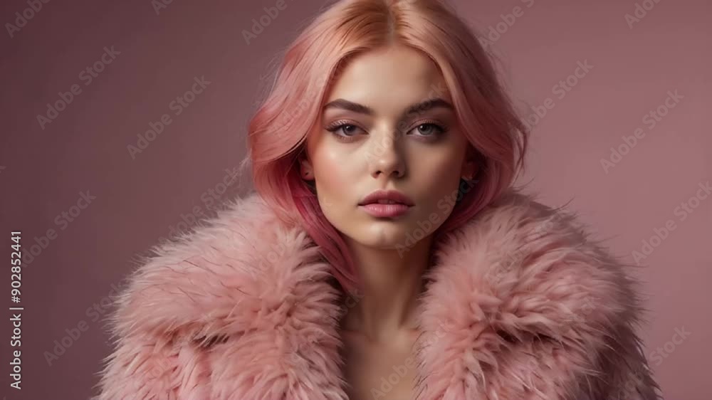 Beautiful glamorous girl portrait in pink fur coat
Beautiful glamorous girl portrait in pink fur coat