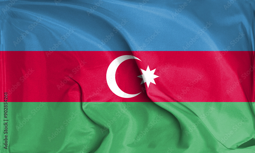 An up close view of Azerbaijan flag flying textures