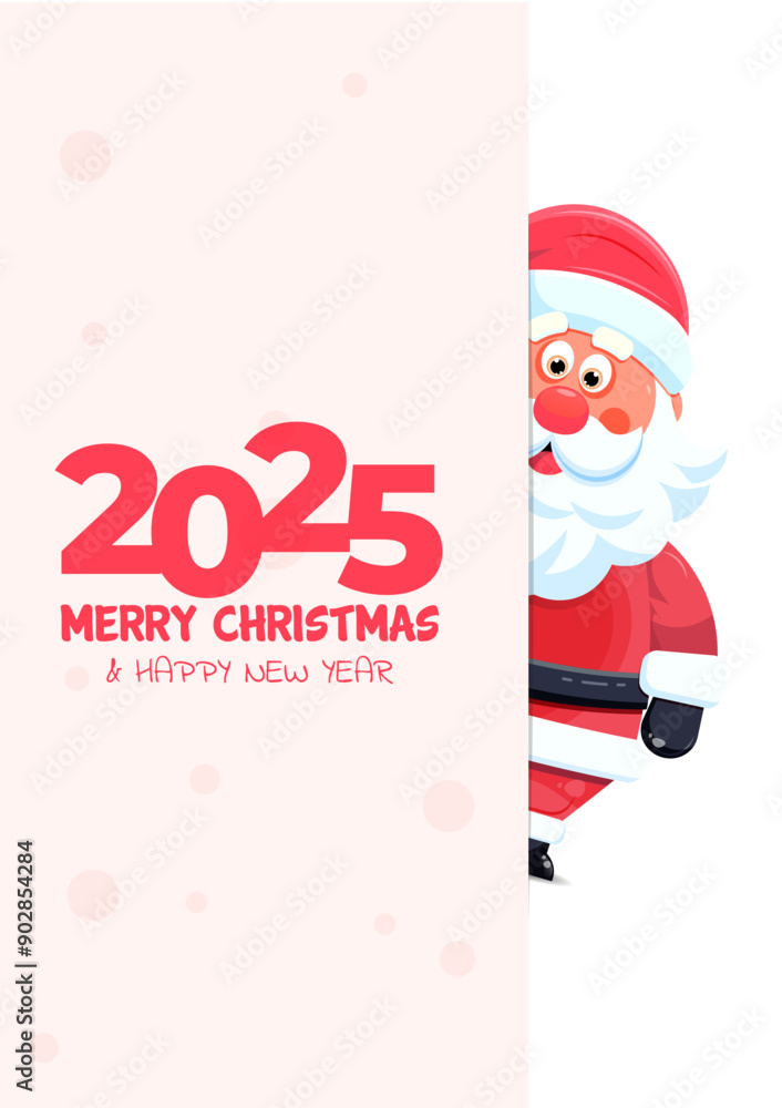 Fototapeta premium Merry Christmas and Happy New Year banner with Santa Claus on the beige background. Vector illustration