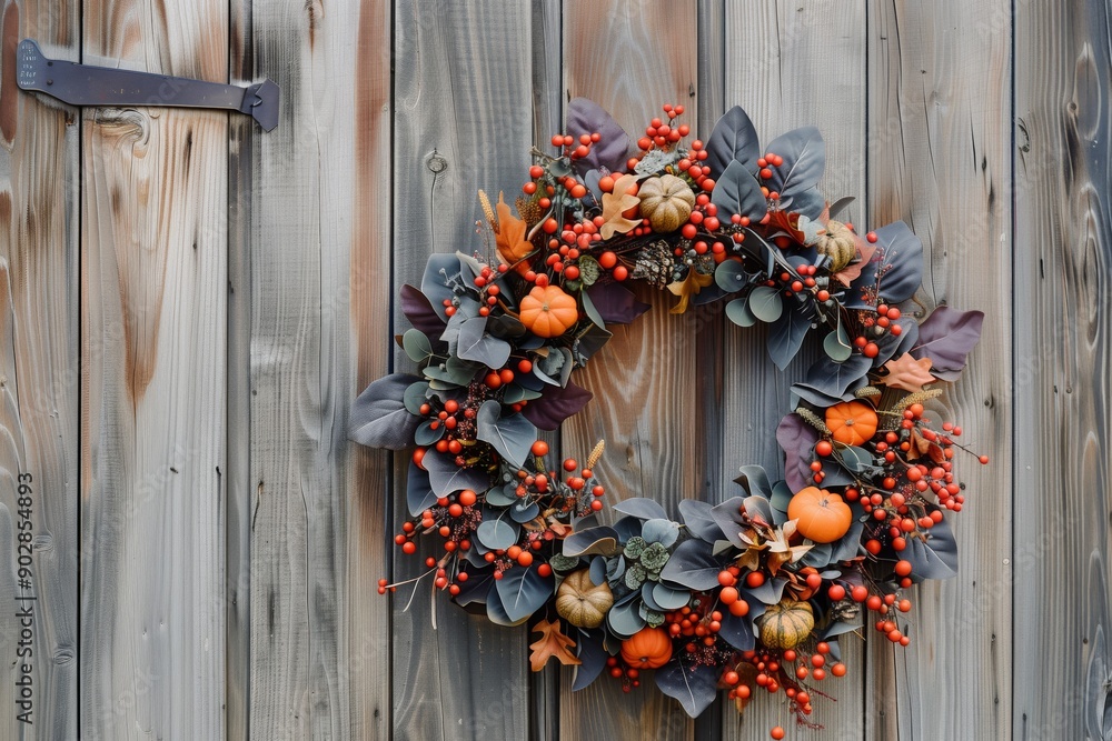 Close-up of a hanging Thanksgiving wreath Close-up of a hanging Thanksgiving wreath