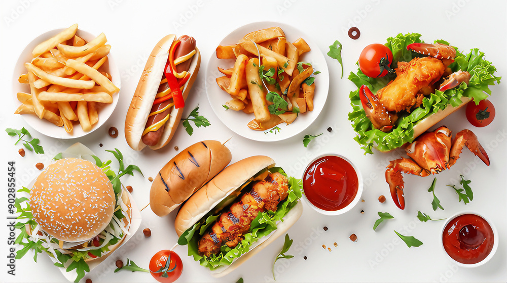 American food fast food, mixed fast food street dishes American food fast food, mixed fast food street dishes