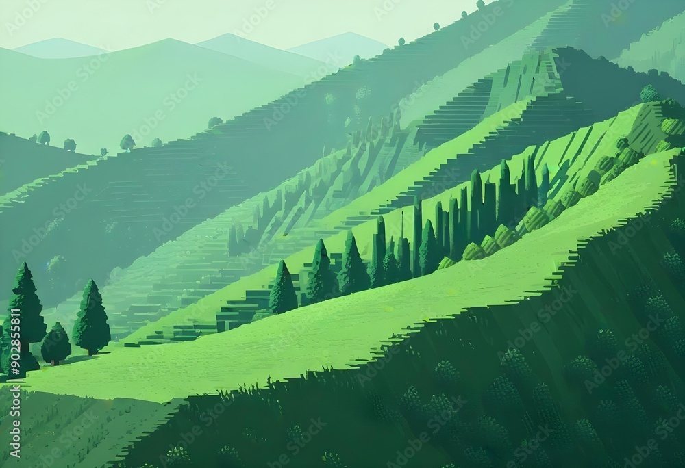 Obraz premium green hill pixel art