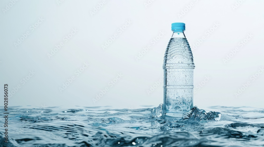 Bottle of water fading into a white background, representing the concept of scarcity and environmental impact Bottle of water fading into a white background, representing the concept of scarcity and environmental impact