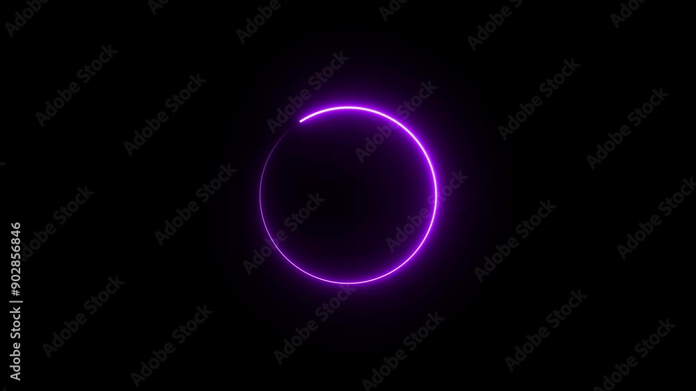 Abstract neon circle loading frame animation on black background. Abstract neon circle loading frame animation on black background.