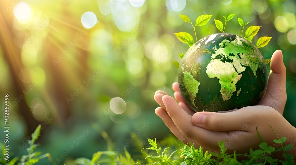 Globe Supported by Green Hands,Symbolizing Global Environmental Sustainability Globe Supported by Green Hands,Symbolizing Global Environmental Sustainability