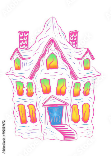 Colorful haunted house illustration