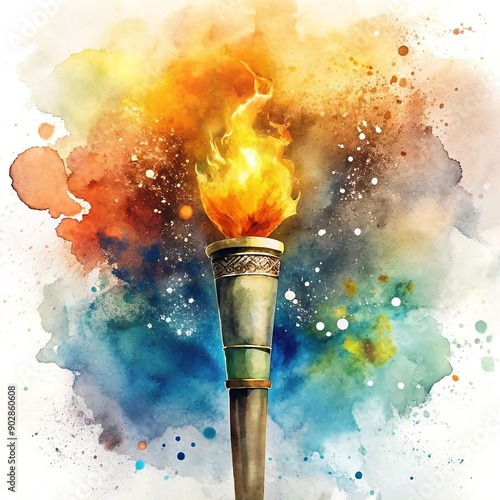 illustration of the Olympic torch, in watercolor 