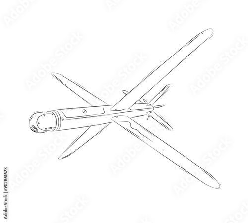 Obraz na płótnie Military FPV drone with camera and wings drawn in black on white background w salonie