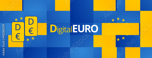 symbol of Digital Euro as D€ as DEURO or D-Euro creative symbol, online payment by mobile device and smart card by the European Union as CBDC photo