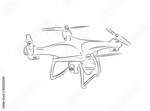 Obraz na płótnie Quadcopter for photo and video shooting drawn in black on white background w salonie