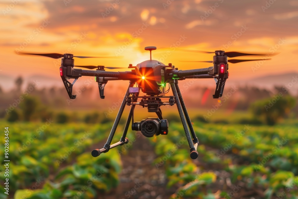 Advanced Agricultural Drone in Action at Sunset Advanced Agricultural Drone in Action at Sunset