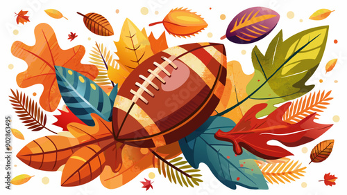 American Football in Autumn - Watercolor painting of an American football surrounded by autumn leaves. - Watercolor painting of an American football surrounded by autumn leaves.