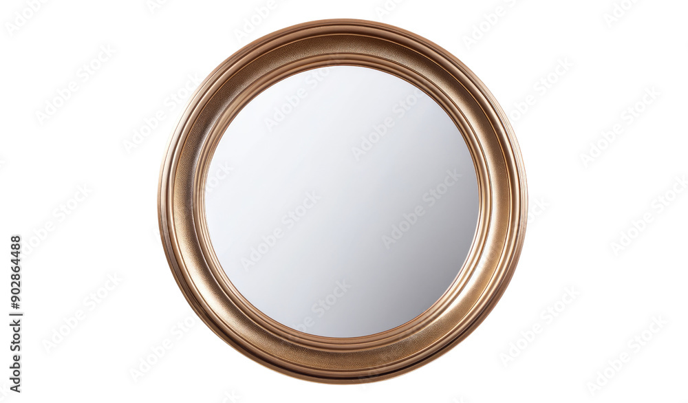 Round golden frame with a reflective mirror isolated on a transparent background Round golden frame with a reflective mirror isolated on a transparent background