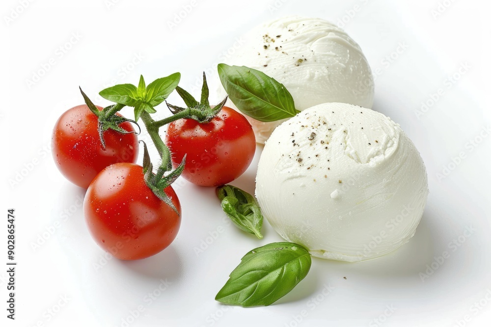 Delicious Mozzarella Cheese with Fresh Basil and Tomatoes. Traditional Italian Dish Delicious Mozzarella Cheese with Fresh Basil and Tomatoes. Traditional Italian Dish