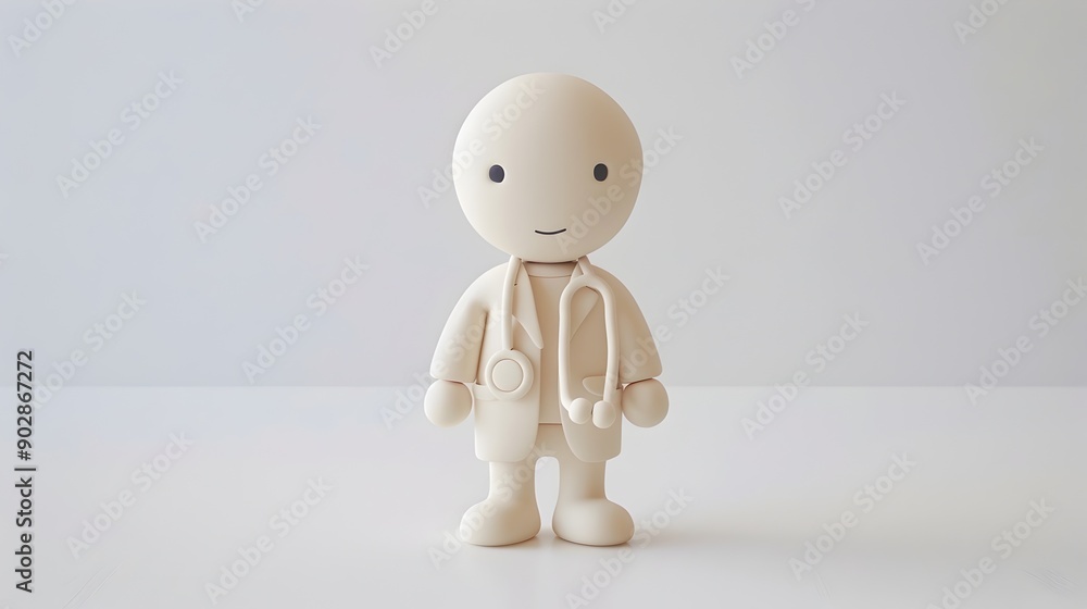 Adorable Clay Doctor Figure Holding Stethoscope with Muted Pastel Details Adorable Clay Doctor Figure Holding Stethoscope with Muted Pastel Details