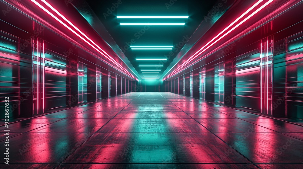 Futuristic Corridor with Neon Lights Futuristic Corridor with Neon Lights