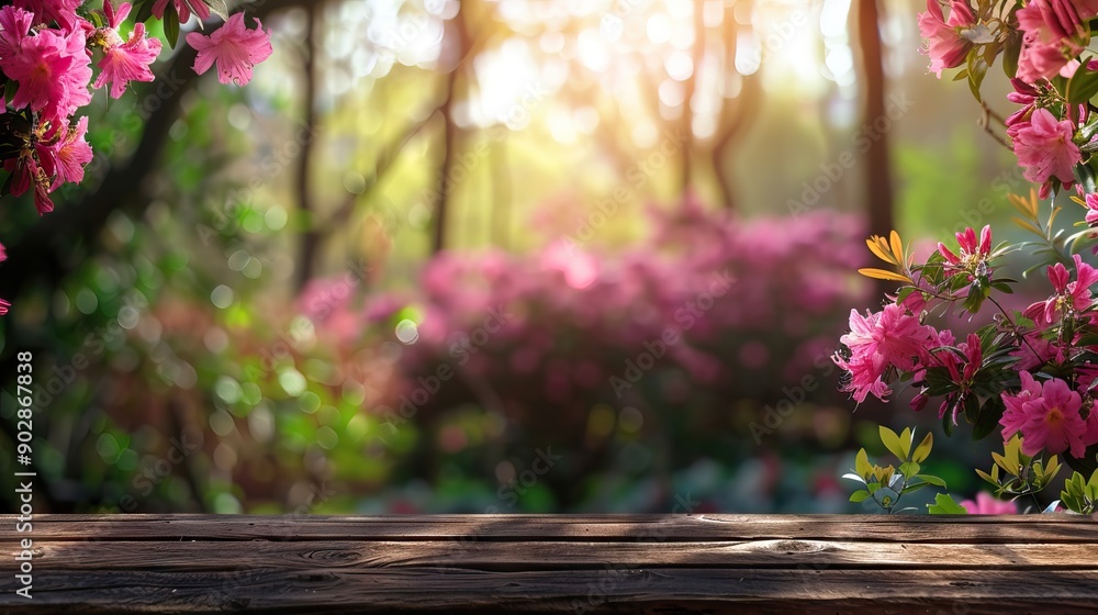 Serene Garden Podium with Spring Background Under Morning Light. AI generated illustration Serene Garden Podium with Spring Background Under Morning Light. AI generated illustration