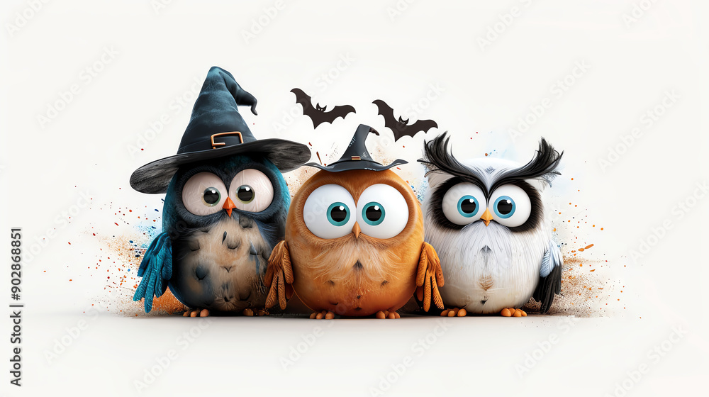 Fototapeta premium boho watercolor Halloween card with cute monsters,