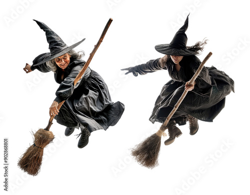 Set of witches for Halloween isolated on transparent background. photo