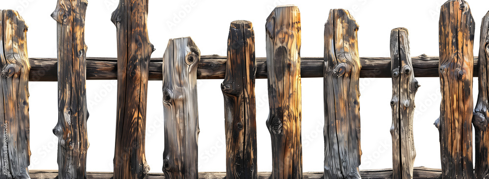 Weathered Wooden Fence Against a White Background Weathered Wooden Fence Against a White Background