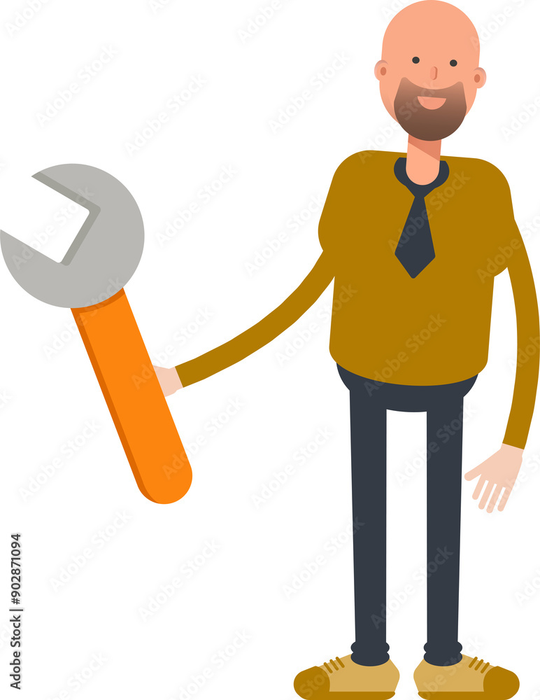 Bald Businessman Character Holding Wrench Tool
Bald Businessman Character Holding Wrench Tool