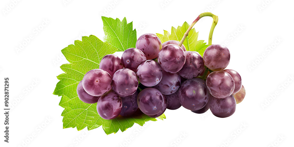 Obraz premium Vibrant Purple Grapes with Dewdrops and Leaf
