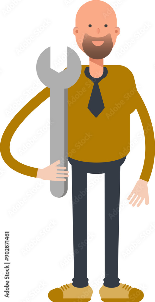Bald Businessman Character Holding Wrench
Bald Businessman Character Holding Wrench