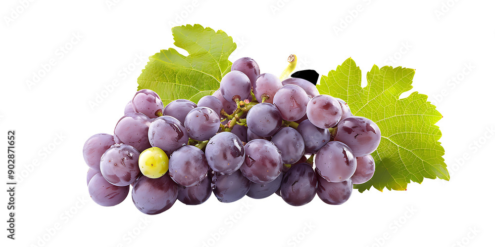 Vibrant Purple Grapes with Dewdrops and Leaf Vibrant Purple Grapes with Dewdrops and Leaf