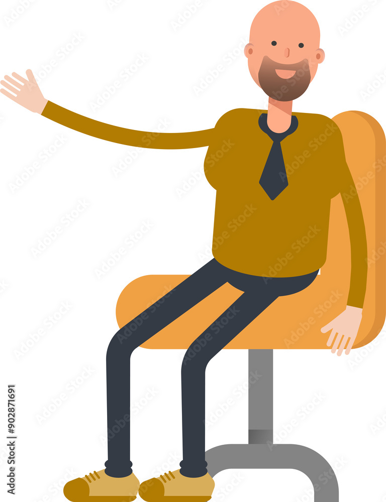 Bald Businessman Character Sitting on Office Chair
Bald Businessman Character Sitting on Office Chair