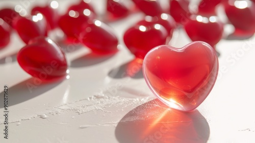 Cute heart-shaped jelly dessert placed on a clean white floor
