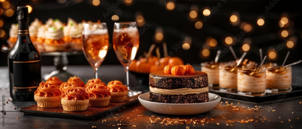 Highquality shot of Halloweenthemed desserts on a festive table Highquality shot of Halloweenthemed desserts on a festive table