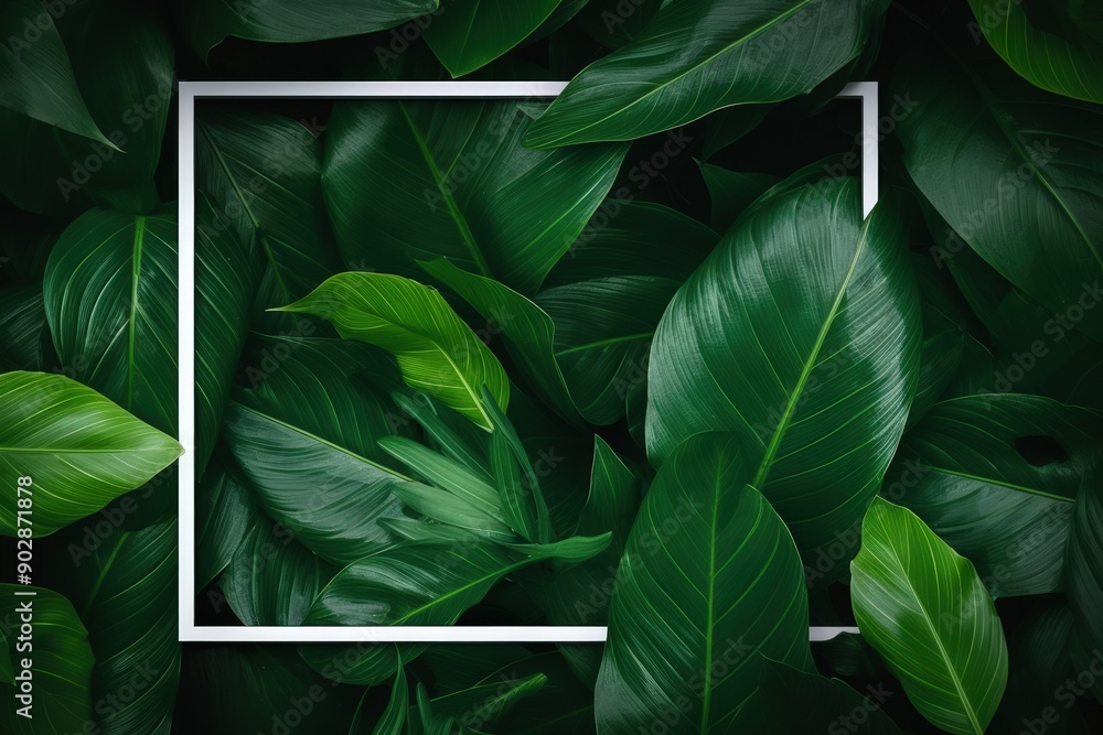 Obraz premium Green Leaves Background with White Frame