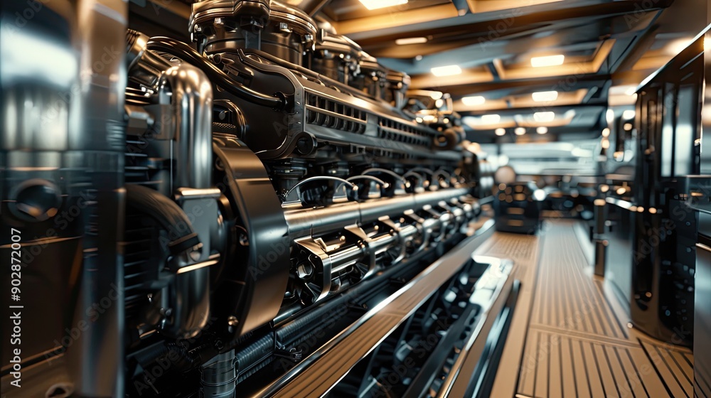 Marine engine installed inside a luxury yacht Marine engine installed inside a luxury yacht