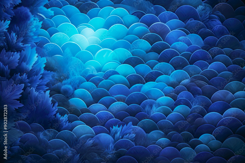 Obraz premium Blue painted pattern with fish scale abstract texture.