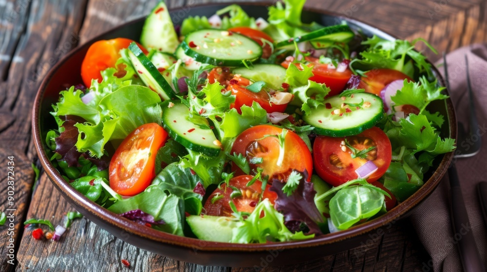 Salad made with fresh ingredients like lettuce, tomatoes, cucumbers, and avocados Salad made with fresh ingredients like lettuce, tomatoes, cucumbers, and avocados