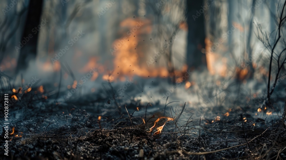 blurred burning conflagration burning ash charred dry grass in forest acrid gray smoke wildfire fire unplanned uncontrolled and unpredictable fire in area combustible vegetation harming nature blurred burning conflagration burning ash charred dry grass in forest acrid gray smoke wildfire fire unplanned uncontrolled and unpredictable fire in area combustible vegetation harming nature