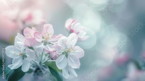 Delicate apple tree flowers in bloom, with a dreamy and blurred background